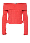 Pieces Jazmine Ribbed Bardot Top, High Risk Red