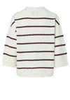 Pieces Mikela Striped V Neck Sweater, White and Burgundy