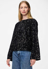 Pieces Kam Deep Back Sequin Bow Top, Black