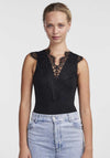 Pieces Ilu Lace Neckline Bodysuit, Black