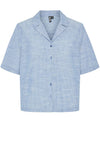 Pieces Apia Short Sleeve Linen Shirt, Nautical Blue