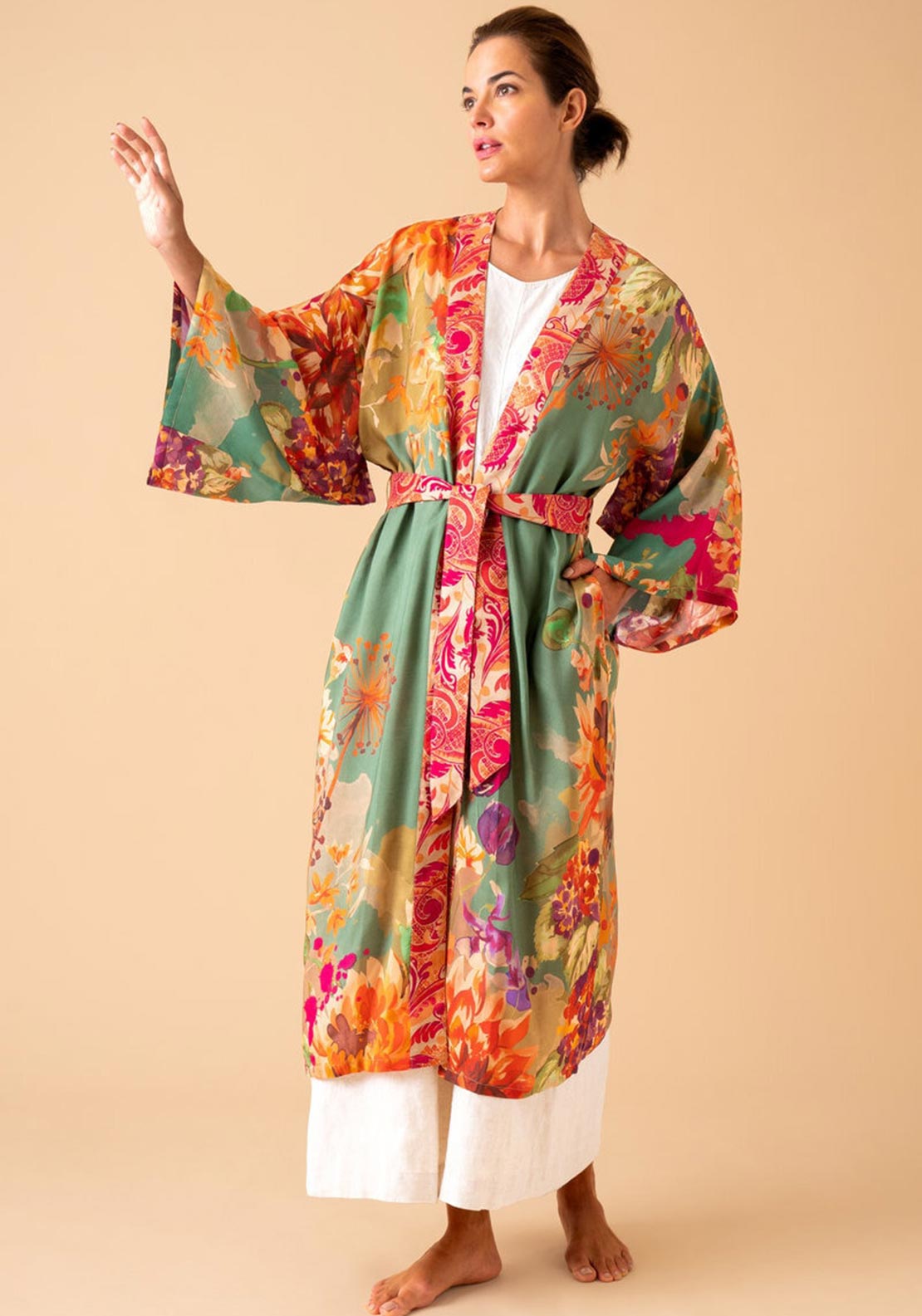 Powder Birds and Blooms Kimono Gown, Sage - McElhinneys
