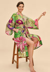 Powder Oversized Botanical One Size Kimono Gown, Green & Pink Multi