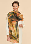 Powder Painted Palms Wool Wrap Scarf, Tangerine Multi