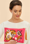 Powder Thrill of The Tiger Velvet Zip Pouch, Fuchsia