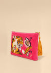 Powder Thrill of The Tiger Velvet Zip Pouch, Fuchsia