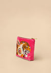 Powder Thrill of the Tiger Velvet Embroidered Mini Pouch, Fuchsia