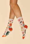 Powder Watercolour Flowers Ankle Socks, Cream