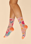 Powder Watercolour Flowers Ankle Socks, Petal Pink