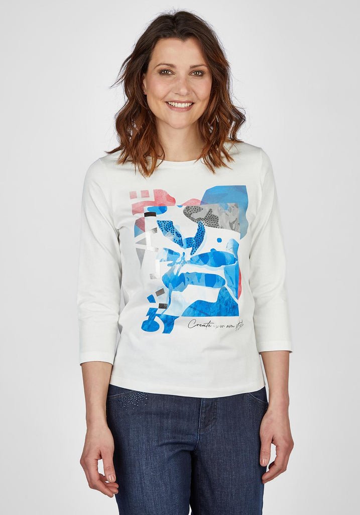 T-Shirt, Off Rabe - & Style Print McElhinneys Unique White Blue
