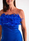 Red and Royal Feather Bodice Sleeveless Pencil Dress, Blue