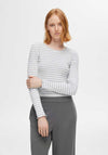 Selected Femme Anna Crew Neck Stripe T-Shirt, Light Grey Melange