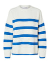 Selected Femme Striped Knit Jumper, White and Blue