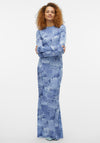 SOMETHINGNEW Denny Denim Print Mesh Maxi Dress, Blue