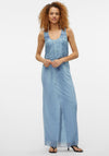 SOMETHINGNEW Denise Denim Print Mesh Maxi Skirt, Light Blue