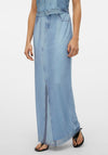 SOMETHINGNEW Denise Denim Print Mesh Maxi Skirt, Light Blue