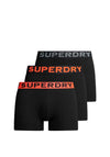 Superdry 3 Pack Organic Cotton Boxers, Black & Neon Orange