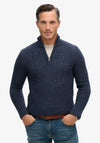 Superdry Jacob Cable Knit Half Zip Jumper, Eclipse Navy