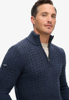 Superdry Jacob Cable Knit Half Zip Jumper, Eclipse Navy