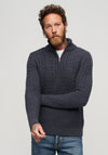 Superdry Jacob Cable Knit Half Zip Jumper, Indigo