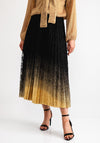 Serafina Collection One Size Pleated Lace Midi Skirt, Black and Gold