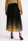 Serafina Collection One Size Pleated Lace Midi Skirt, Black and Gold