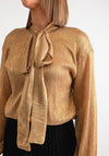 Serafina Collection Metallic Tie Neck Blouse, Gold