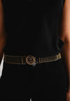 Serafina Collection Elastic Gold Trim One Size Belt, Khaki