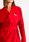 Serafina Collection One Size Belted Coat, Red