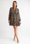 Serafina Collection Frill Detail Leopard Print Smock Dress, Brown