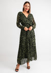 Serafina Collection Leopard Pleated Midi Wrap Dress, Green