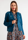 Serafina Collection Faux Suede Biker Jacket, Teal Blue