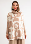 Serafina Collection Printed One Size Roll Neck Jumper, Beige