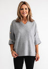 Serafina Collection Gold Button Detail Jumper, Grey