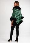 Serafina Collection Houndstooth Faux Fur Trim One Size Poncho, Green