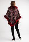 Serafina Collection Tartan Faux Fur One Size Poncho, Bordeaux