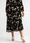 Serafina Collection Floral Embroidered Tiered Midi Skirt, Black