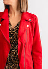 Serafina Collection Faux Suede Biker Jacket, Red