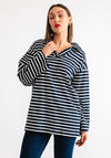 Serafina Collection Striped V Neck Top, Navy and White