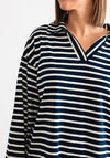 Serafina Collection Striped V Neck Top, Navy and White