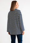 Serafina Collection Striped V Neck Top, Navy and White