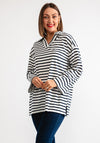 Serafina Collection Striped V Neck Top, White and Navy