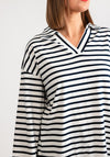 Serafina Collection Striped V Neck Top, White and Navy