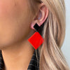 Seventy1 Square Charm Clip On Earrings, Red & Black