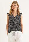 Street One Printed Ruffle Shoulder Top, Black & White