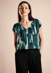 Street One V Neck Print Top, Green