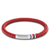 Tommy Hilfiger Mens 2790404 Braided Leather Bracelet, Red & Silver