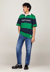 Tommy Jeans Classic Stripe Rugby Polo Shirt, Green Malachite