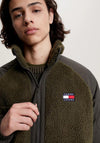 Tommy Jeans Mixed Media Sherpa Full Zip Jacket, Olive Green