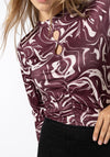 Tiffosi Sansa Swirl Print Ruched Top, Wine